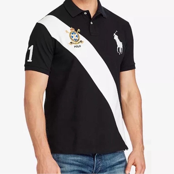 Polo Ralph Lauren Other - Polo by Ralph Lauren Men's Black White Polo Shirt Big Pony Crest size L Preppy